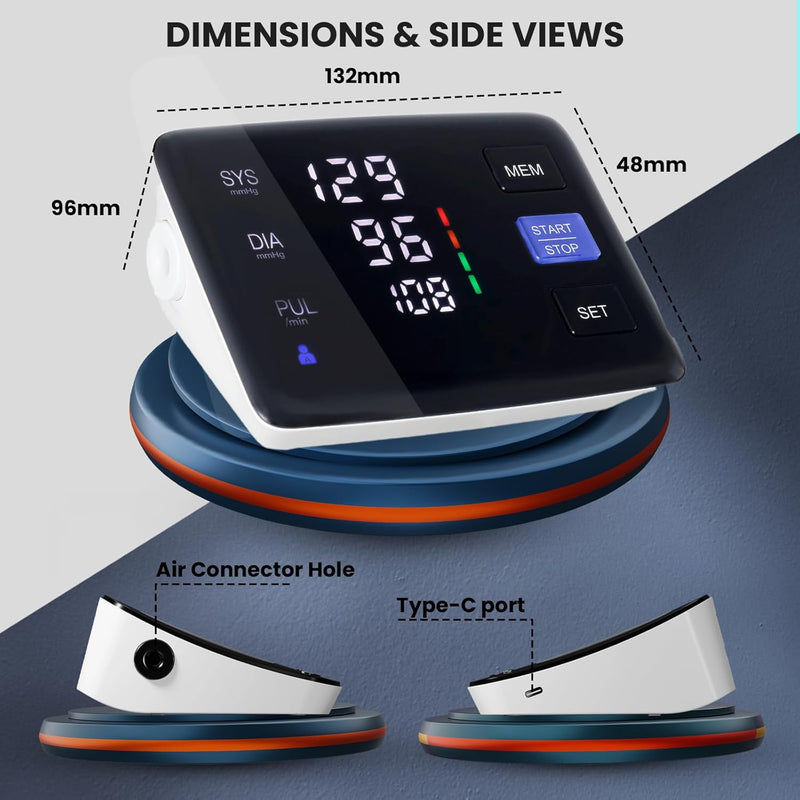[Australia] - Digital Blood Pressure Monitor: Accurate Automatic Upper Arm BP Machine & Heart Rate Monitoring Meter | Sphygmomanometer with Large Color Screen, Fast Measurements 