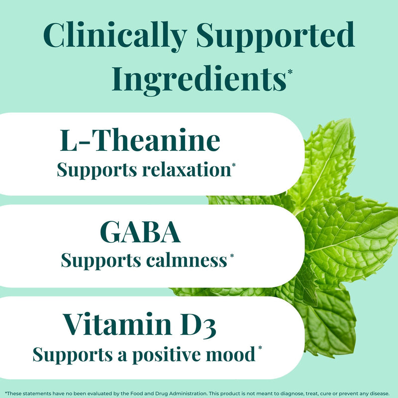 [Australia] - Calm Mints for Stress Relief ‚Äì Non-Drowsy Chewable Supplement for Relaxation, Calm and Stress Relief, with L-Theanine, GABA, and Vitamin D3, Natural Mint Flavor, Sugar-Free, 54 Count (54 Count, Mint) 