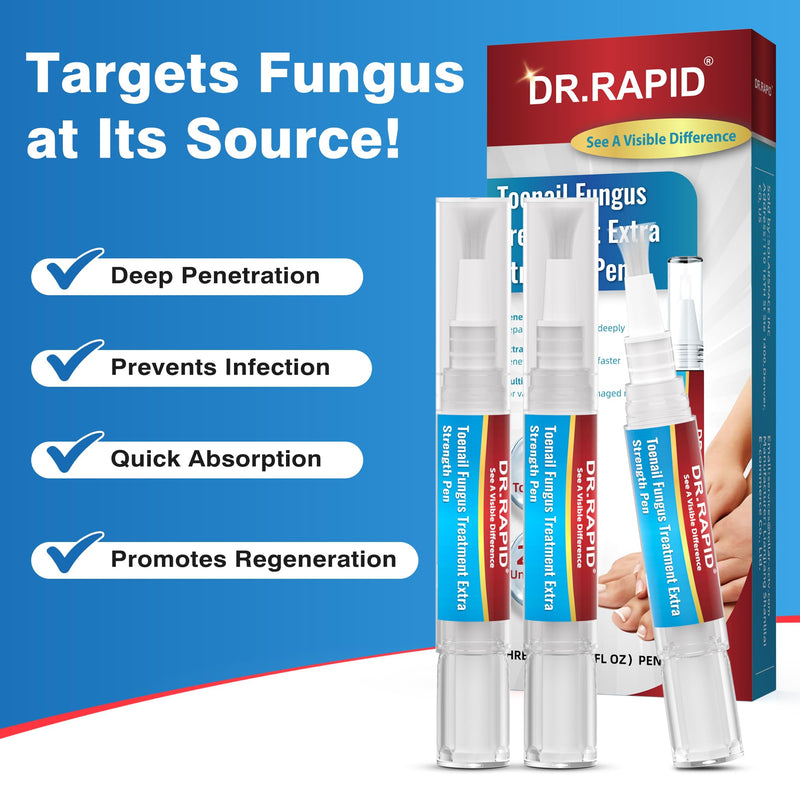 Toenail Fungus Treatment Extra Strength - DR.RAPID Toenail Fungus Treatment Pen with 25% Undecylenic Acid & Tolnaftate, Ideal for Fungus Treatment for Damaged Nails & Fingernails 5ml/0.18FLOZ 3Pcs 1 Fl Oz (Pack of 3)