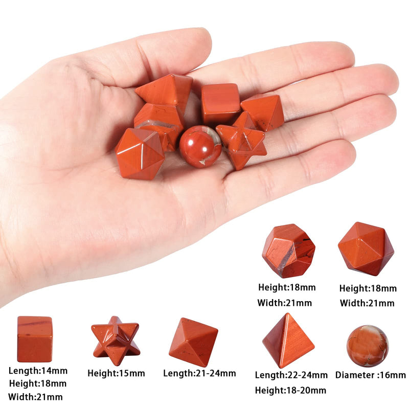 Amogeeli Crystal Platonic Solids Sacred Geometry Set, Healing Stone Gift Kit with Merbaka Star, Red Jasper