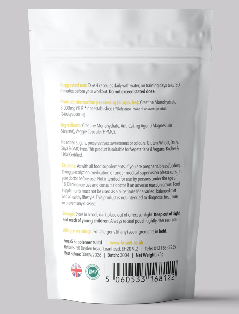 Creatine 3000mg (per Serving) - 90 Micronised Creatine Monohydrate 750mg Vegan Capsules - UK Made 90 count (Pack of 1)