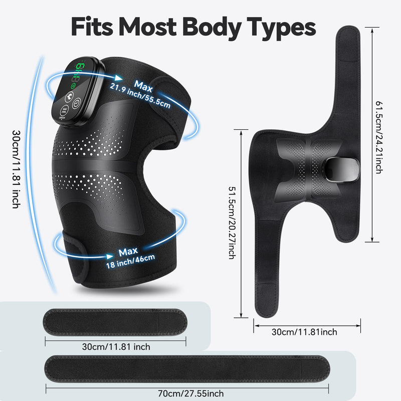 Knee Massager, Cordless Heated Knee Brace Wrap, Rechargeable Knee Massager for Knee Shoulder Elbow Pain Relief, Heating Knee Brace Support for Arthritis/Joint Stiff/Muscle Strain