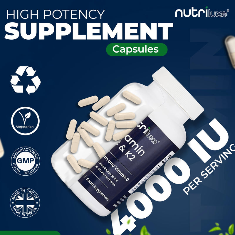 Vitamin D3 4000 IU & K2 with Calcium & Vitamin C, 120 Capsules