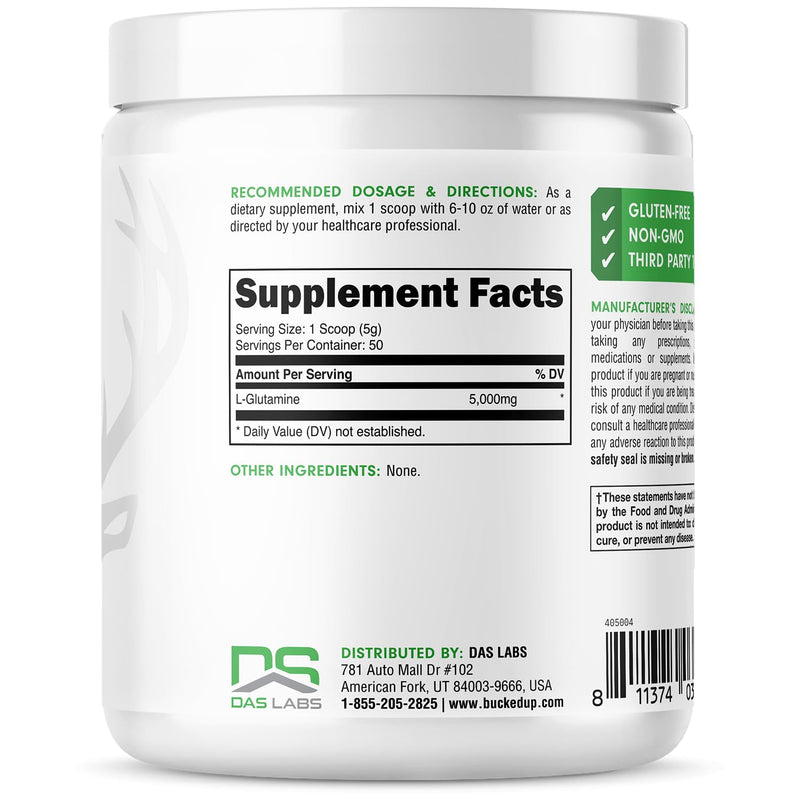 [Australia] - Bucked Up L-Glutamine (5000mg), Essentials (50 Servings, 250 Grams) 
