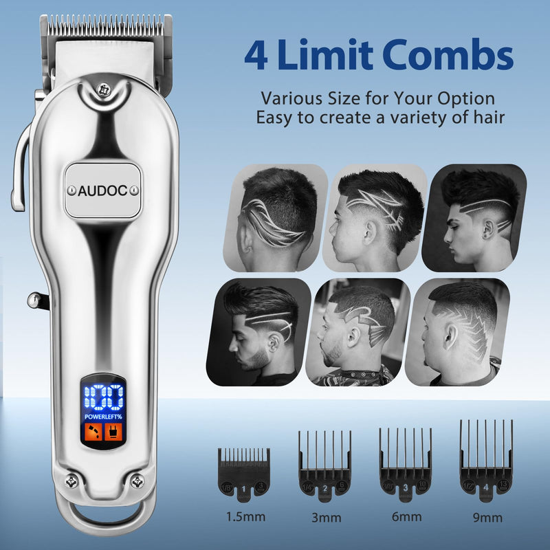 [Australia] - Professional Cordless Hair Clippers for Men, Maquina Para Cortar Pelo De Hombre Rechargeable LED Display Mens Beard Trimmer Full Metal Body Low Nosie Home Barber Hair Cutting Kit Set for Men/Kids 