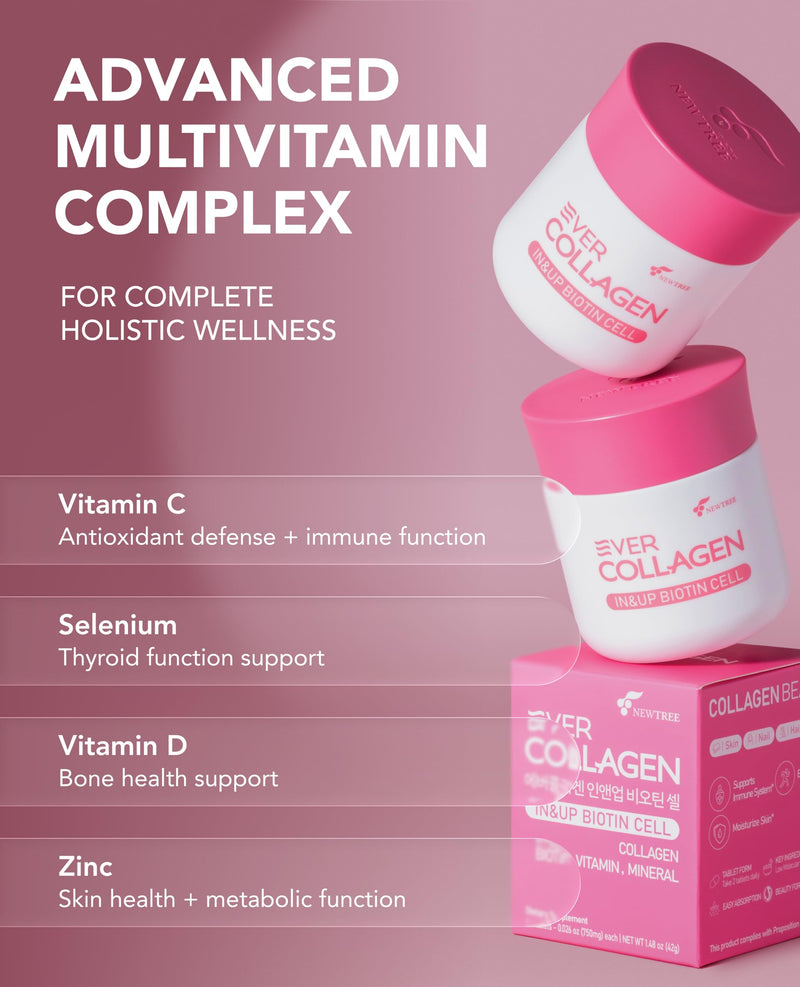 in&UP Biotin Cell | Korean Collagen and Biotin Multi Vitamin Supplements | Korean Supplements with Marine Collagen Peptides for Skin, Nail and Hair Health | 56 Tablets