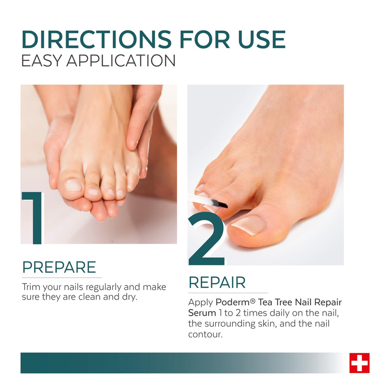 PODERM Tea Tree Nail Serum - 6 ml | 4-in-1 Formula for Damaged, Yellowed, and Dull Nails – Helps Even Nail Thickness – Swiss Made