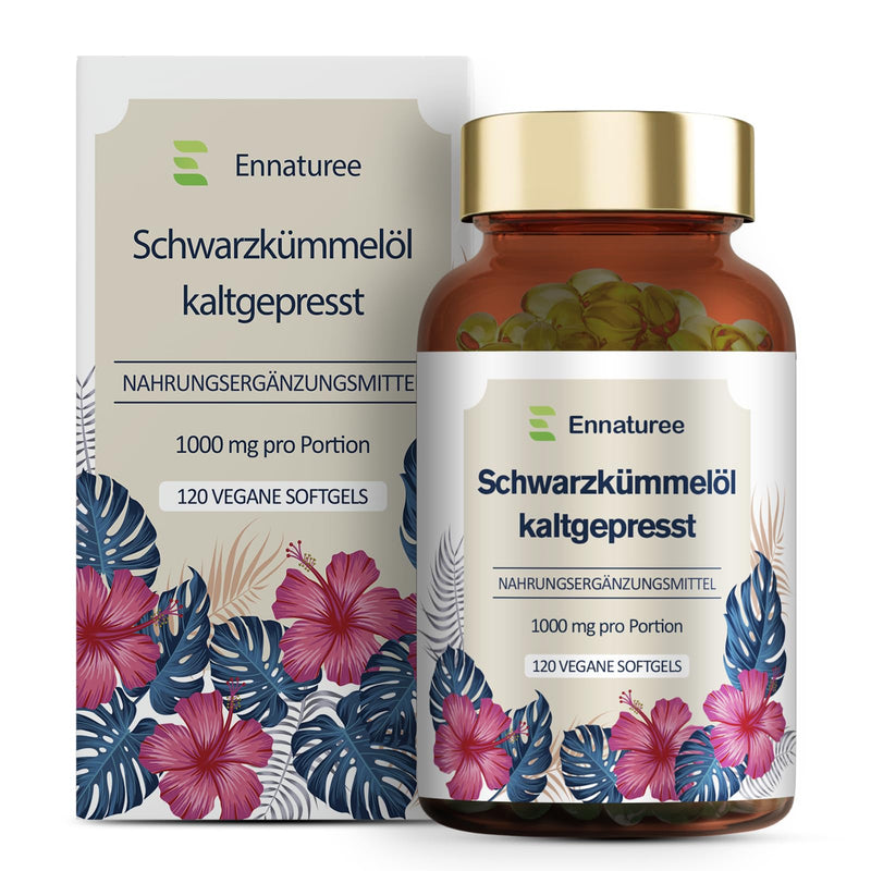 [Australia] - Black cumin oil capsules with vitamin E Natural and cold pressed Black cumin oil 1000mg per daily dose High dosage Vegan 120 capsules German premium quality 