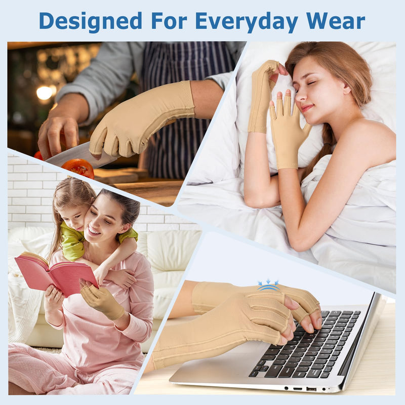 [Australia] - NURCOM Compression Arthritis Gloves Support for Women & Men, Relieve Pain & Swelling from Arthritis, Carpal Tunnel, Tendinitis, Tendonitis, Single Glove for Left & Right Hand, Open Finger Beige Small Beige(single Fits Both Hands) 