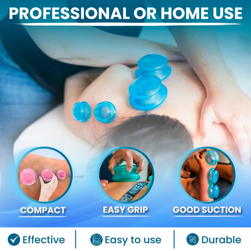 [Australia] - LURE Essentials Edge Cupping Therapy Set - Silicone Cupping Kit for Massage - 4 Cups for Cupping Therapy (Blue, 4 Piece Assortment) Blue 