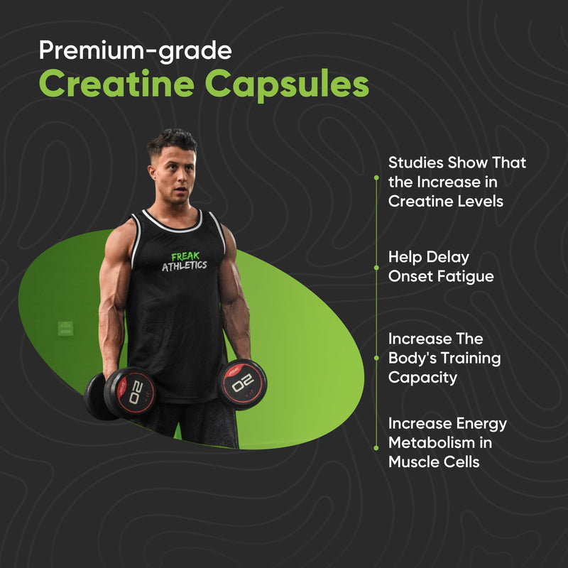 Freak Athletics Creatine Monohydrate Capsules - 3000mg Per Serving, 120 Capsules, 100% Pure Creatine for Strength, Power & Muscle Performance, Easy to Swallow Capsule | 4 Capsules Per Serving 1 count (Pack of 120)