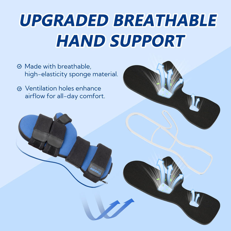 Resting Hand Splint with Finger Support for Stroke Recovery, Carpal Tunnel & Dupuytren's Contracture - Adjustable Wrist Brace for Left or Right Hand, M Blue & Black