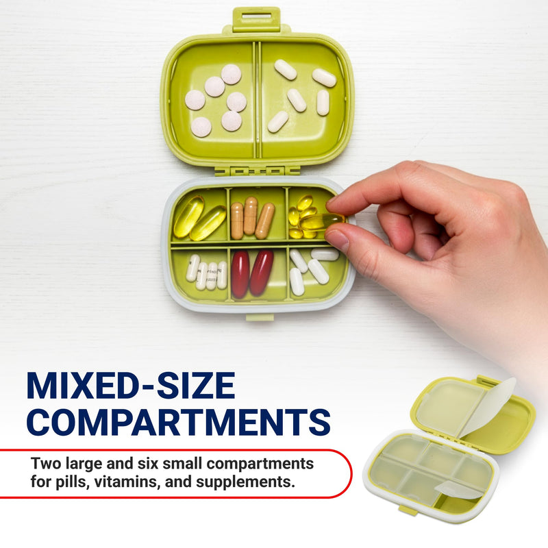 Arrigo Daily Pill Organizer for Small Medicine & Large Vitamins – Travel Friendly Portable Pill Case Box – Hard BPA-Free Plastic Compact Container for Carry-On, Pocket, Purse & Backpack (Beige) (1 Pack) Beige