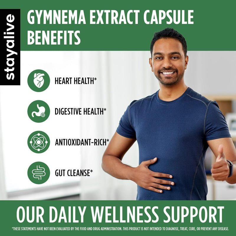 [Australia] - STAY ALIVE Gymnema Sylvestre 25:1 Extract, 120 Capsules with Bitter Melon, Ceylon Cinnamon, Berberine, Turmeric, Ginger, Amla Powder and Fenugreek, Non-GMO & Gluten Free Gymnema Sylvestre Supplement 