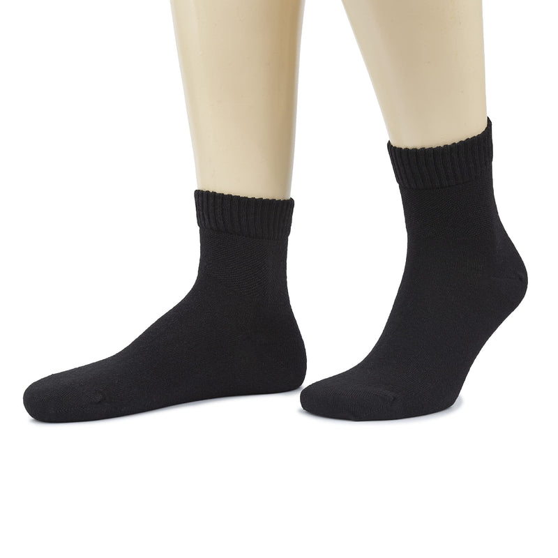 [Australia] - Hugh Ugoli Men's Cotton Diabetic Ankle Socks, Wide, Thin, Loose Fit and Stretchy, Seamless Toe & Non Binding Top, 4 Pairs 11-13 01- Black (4 Pairs) 