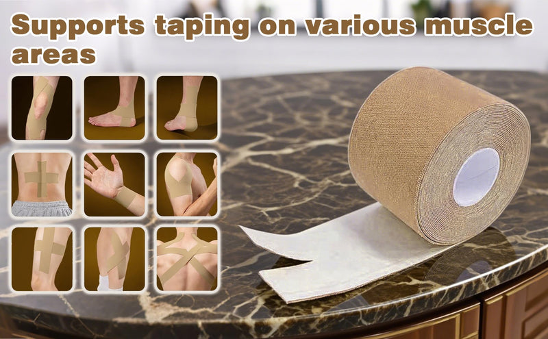 [Australia] - 6 Rolls Kinesiology Tape, 2in x 16.4ft Beige Latex Free Cotton Elastic Muscle Support Tape, Breathable Waterproof Sports Adhesive for Knee, Ankle, Shoulder, Wrist, Back Pain Relief 