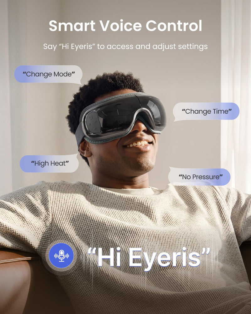 RENPHO Eyeris 3 Eye Massager with Heat and Cooling, Massaging Eye Mask | Voice Control, Vibration & Compression Massager for Dry Eyes & Head Tension, FSA Eligible HSA, Gifts for Women & Men Black