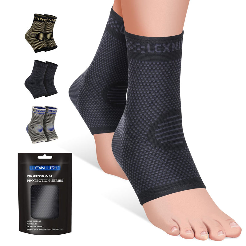 [Australia] - Pack of 2 Ankle Brace, Professional Ankle Brace for Women/Men Compression Socks Foot Brace for Plantar Fasciitis, Arthritis, Sprained Ankles, Achilles Tendon, Joint Pain, Sport M Black 