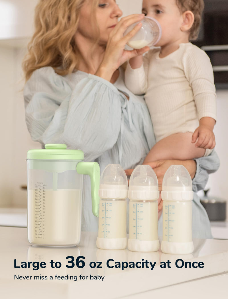 [Australia] - Electric Baby Formula Mixing Pitcher, Bi-directional Alternating Stirring | No Air Bubble | No Clumps | No Drip Spout | Spill-free Lid | Infant Formula Pitcher Mixer 36Oz, BPA Free -Green Green 