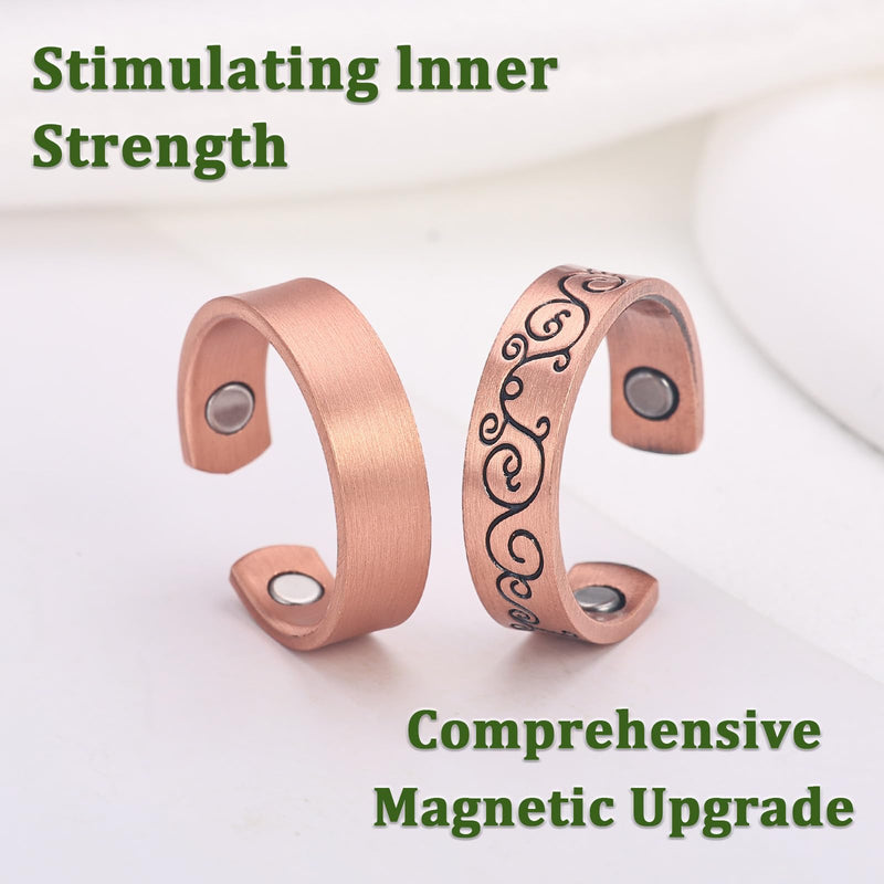 [Australia] - 3 Copper Rings for Men, 99.99% Solid Pure Copper, 3pcs 3500 Gauss #9 Rings, Vintage & Cross Pattern Adjustable Cuff Ring Copper & Vine Design2 