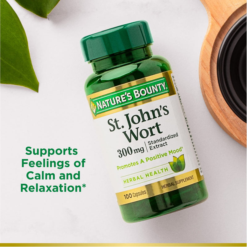 [Australia] - Nature's Bounty St. John’s Wort 300mg Capsules, Herbal Health Supplement, Promotes a Positive Mood, 100 Capsules 1 Count (Pack of 100) 
