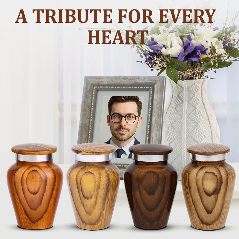 [Australia] - Metallic Wooden Print Small Urns for Human Ashes Keepsake - Mini Urn for Ashes Adult Male & Female - Keepsake Urns Set - Honor Your Loved One with Funeral Memorial Urn (Wooden, Set of 4) 