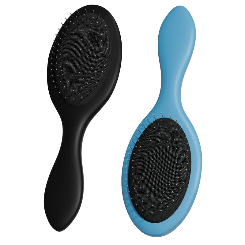WeiLa Anti-Static Hair Brush Oval, Stainless-Steel Bristles Detangler for Wigs & Hair, ABS Handle (Tektite Black + Blue, Couple) Tektite Black + Blue 2 Pack