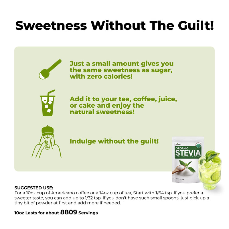 [Australia] - Organic Stevia Extract Powder 13oz (370g) | Pure | Sugar-Free | 0 Calories | No Additives | Dissolves Easily | Super Sweet Sugar Substitute | Natural Sweetener 