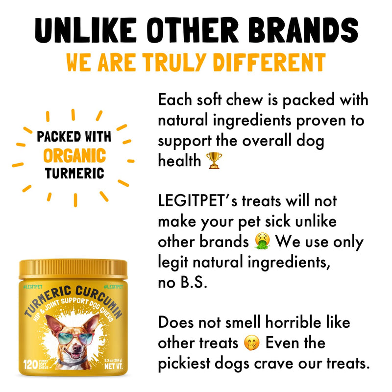 Turmeric Curcumin Hip & Joint Dogs Supplement Anti-Inflammatory Support for Arthritis & Mobility with Collagen & BioPerine Pain Relief Antioxidant Digestive Cardiovascular and Liver Health 120 Chews 1 Count (Pack of 120) - PawsPlanet Australia