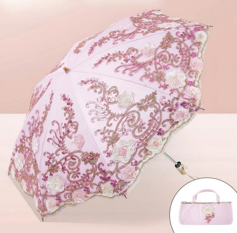 UV Blocking Sun Umbrella Vintage Lace Embroidery Parasol for Wedding Party Photo Shoots 2337 Pink