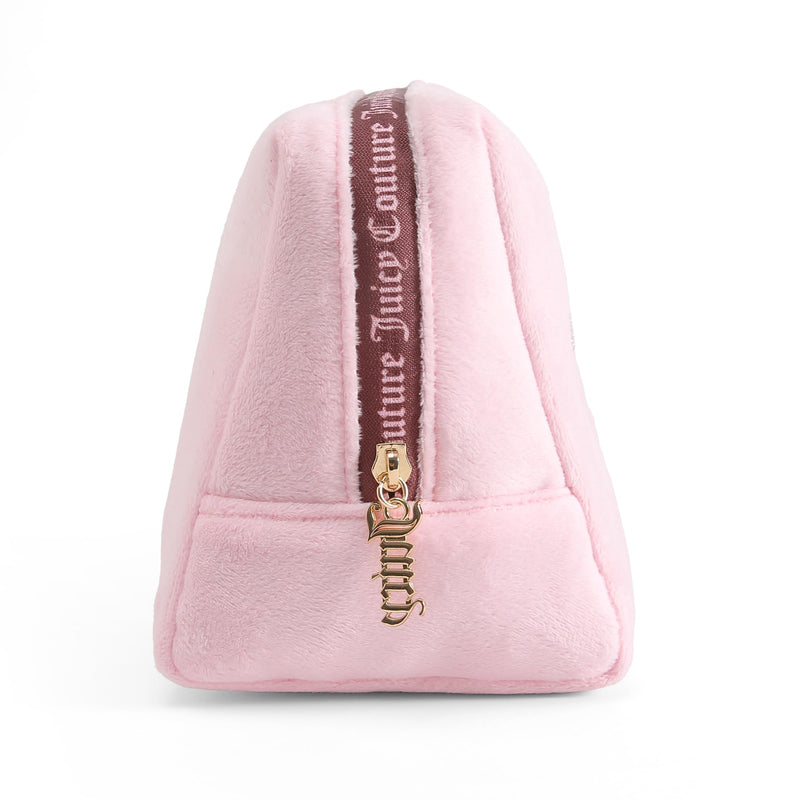 Juicy Couture Pink Makeup Bag Cosmetics Organizer Velour Gold Terrier Dog Rhinestone Crown Set
