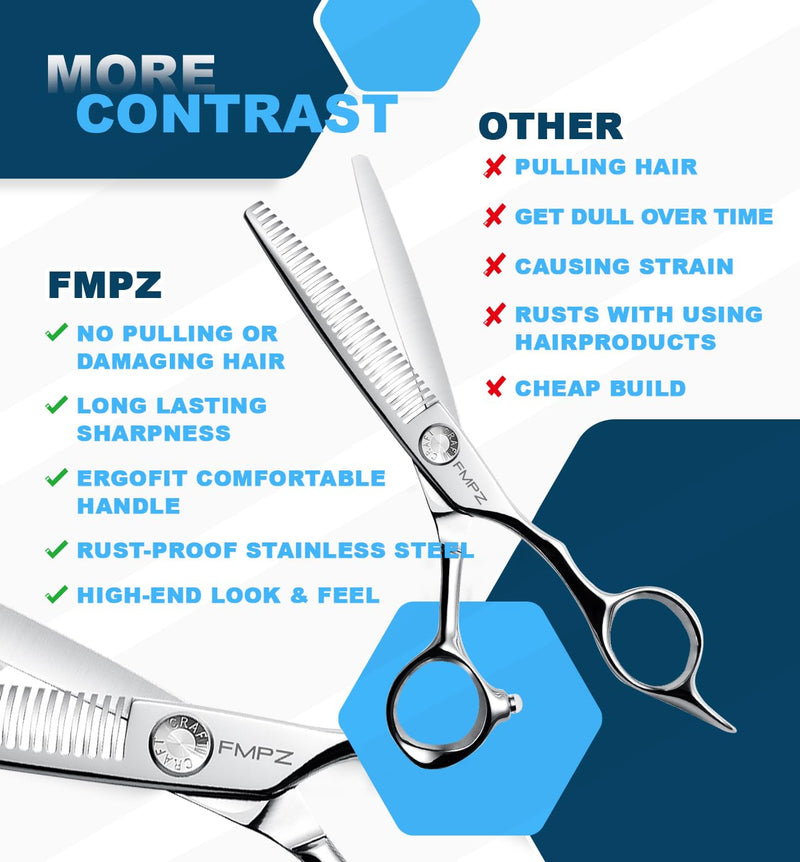 Professional Hair Thinning Shears Hair Cutting Texturizing Teeth Scissors - 6" Right Hand HIGH-END Extremely Sharp Scissors 440C Stainless Steel for Salon Home Stylists 6.0” Professional Thinning Shears 6 inches