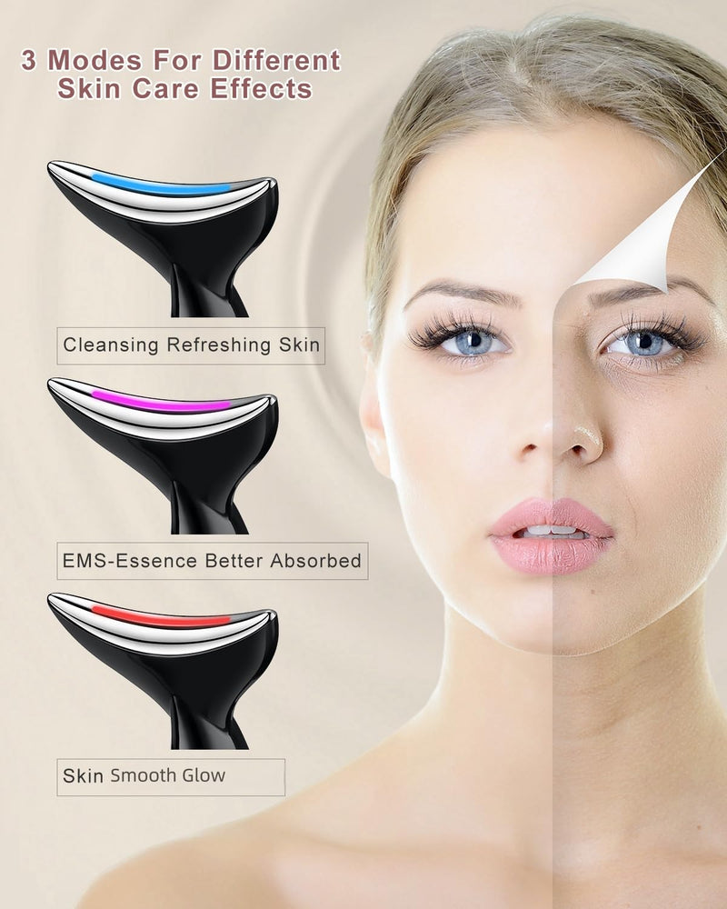 Face and Neck Massger for Skin Care Electric Face Neck Lifting Massager with 45℃ Heat & 3 Massage Modes for Wrinkles Facial Neck Massager (Black) Black