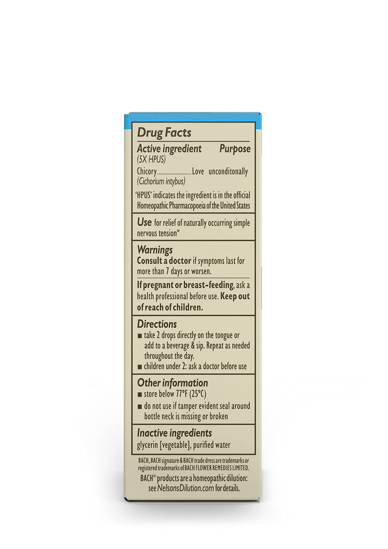 [Australia] - Bach Original Flower Remedies, Chicory for Unconditional Love (Non-Alcohol Formula), Natural Homeopathic Flower Essence, Holistic Wellness and Stress Relief, Vegan, 10mL Dropper 
