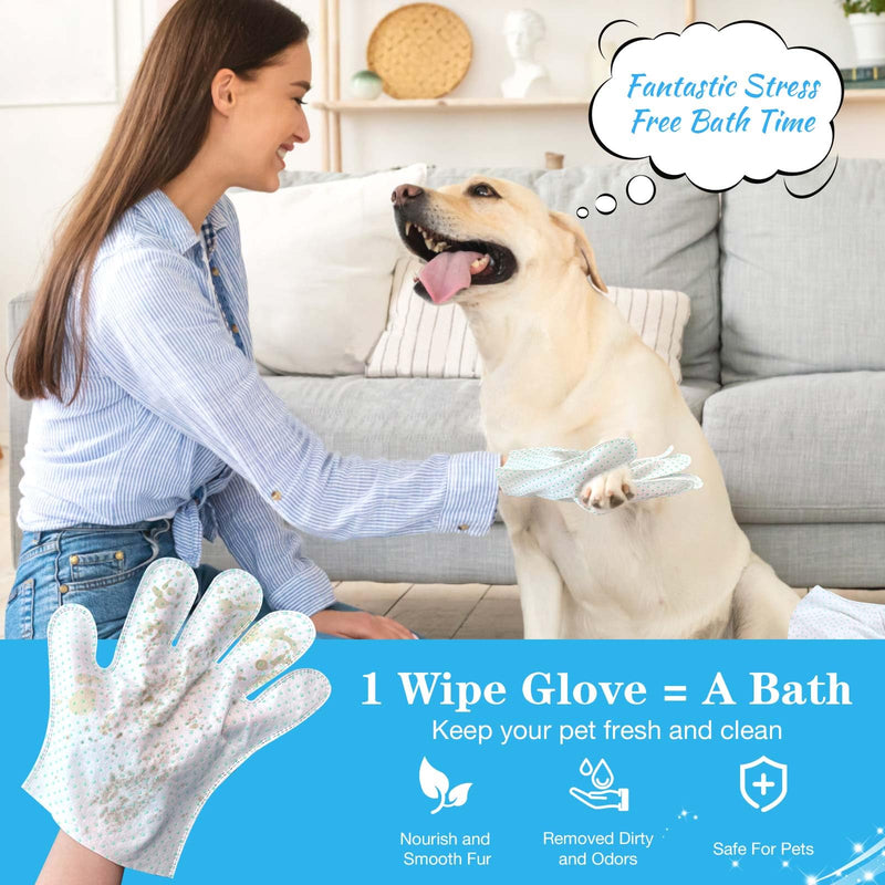 Dog Cleaning Gloves Wipes 15pcs Deodorizing Disposable Pet Grooming Bathing Gloves Extra Thick, No Rinse Shampoo Dry Cleaning Gloves Lick Safe for Dogs & Cats Paw Face Ear Fur and Butt - PawsPlanet Australia