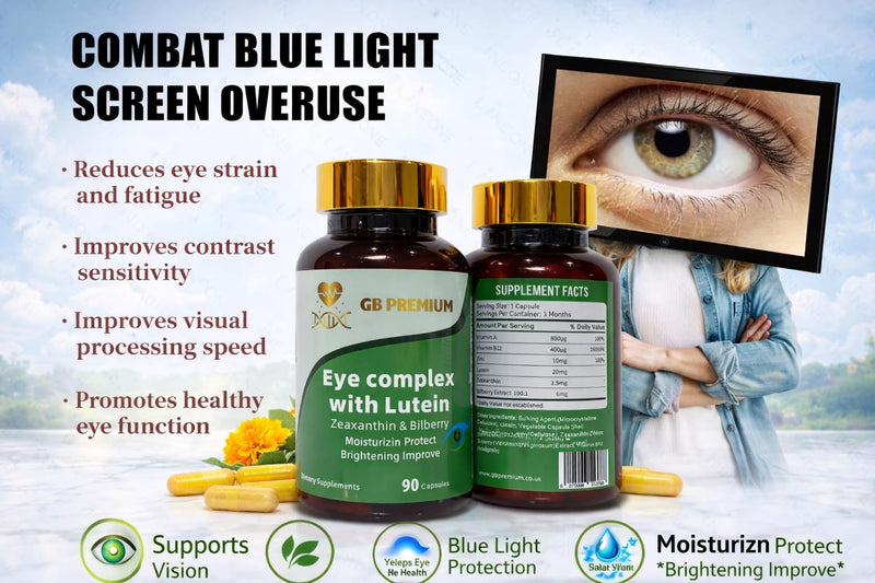 Eye Complex with Lutein, Zeaxanthin & Bilberry Extract, Eye Health Supplement, Vision Support Capsules with Vitamin A, B12 & Zinc, 90 Capsules