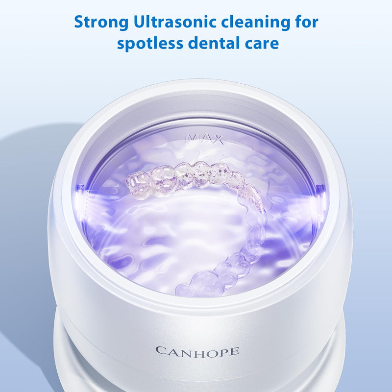 [Australia] - Ultrasonic Retainer Cleaner Machine, 42kHz Professional for Dentures, Aligners, Mouth Guards, Jewelry - IPX7 Waterproof Durable Removable Base and Top Cover, 3 Timer Settings, Quiet White 