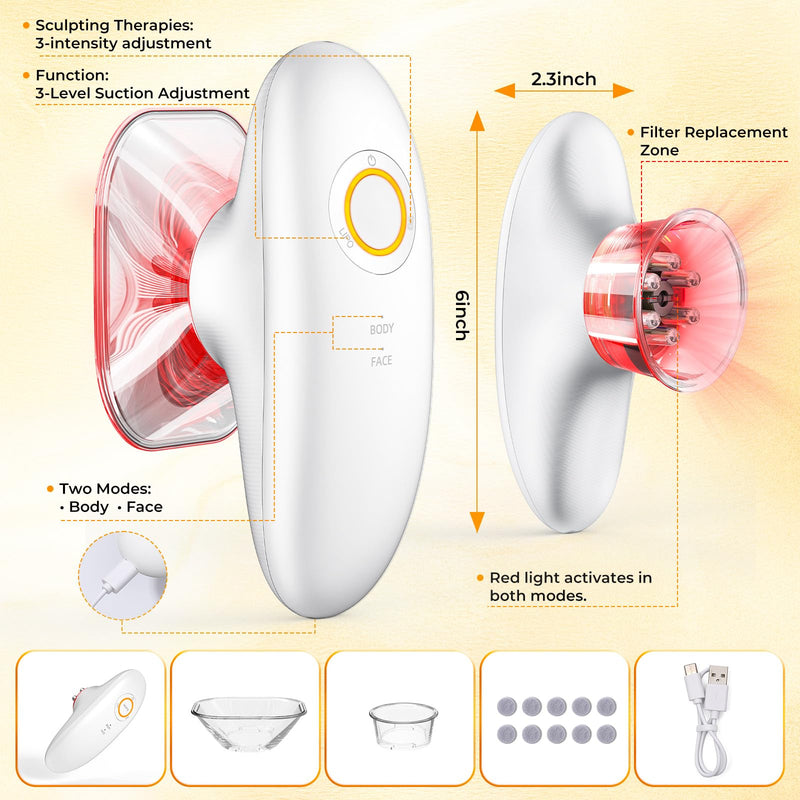 3-in-1 Cellulite Massage - Body Sculpting Machine Home Use Cupping Therapy Tool for Belly, Arms, Legs, Waist - 2 Modes Portable Skin Tightening Device -1Pack