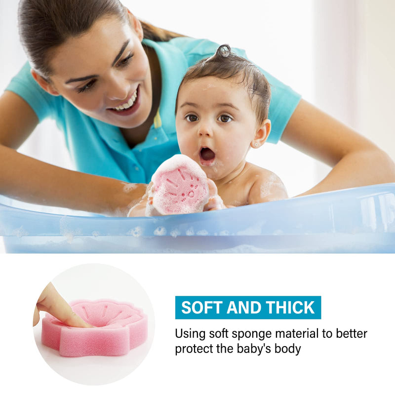 [Australia] - Baby Bath Sponge, Natural Cute Shapes Soft Shower Sponges for Bathing, Bathtub Foam for Infants and Toddler, 3pcs : Blue Dolphin, Pink Shell, Green Turtle 