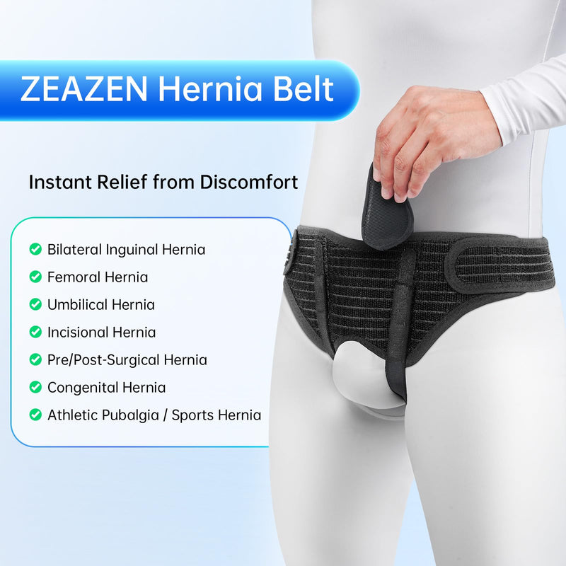 Large Hernia Support Belt for Men – Adjustable Groin Brace for Inguinal Hernia Relief, Breathable Compression, Discreet Daily Wear for Post Surgery Recovery (Black, Large) Black