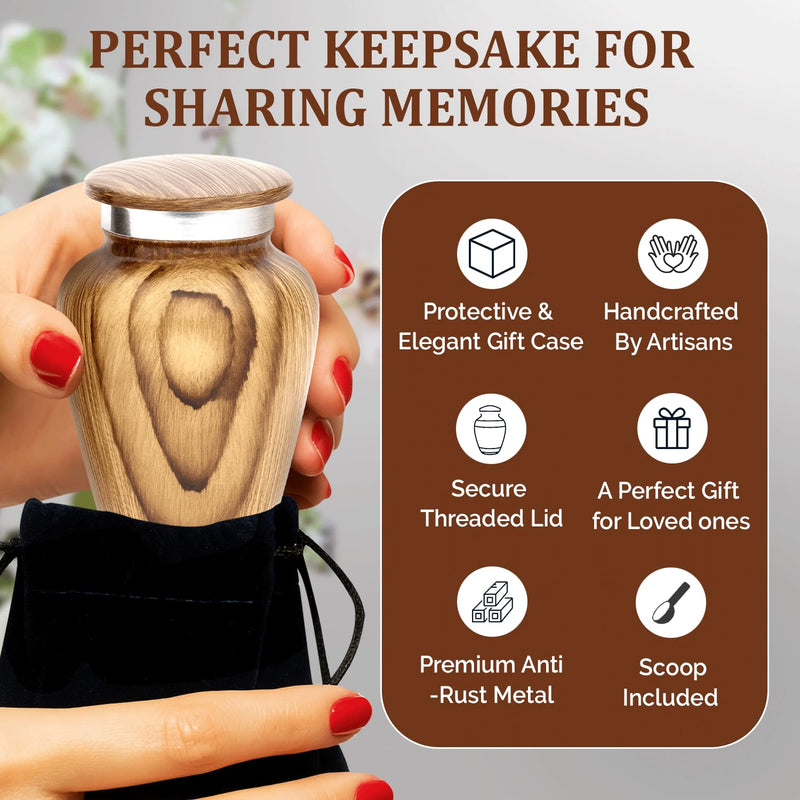 [Australia] - Metallic Wooden Print Small Urns for Human Ashes Keepsake - Mini Urn for Ashes Adult Male & Female - Keepsake Urns Set - Honor Your Loved One with Funeral Memorial Urn (Wooden, Set of 4) 