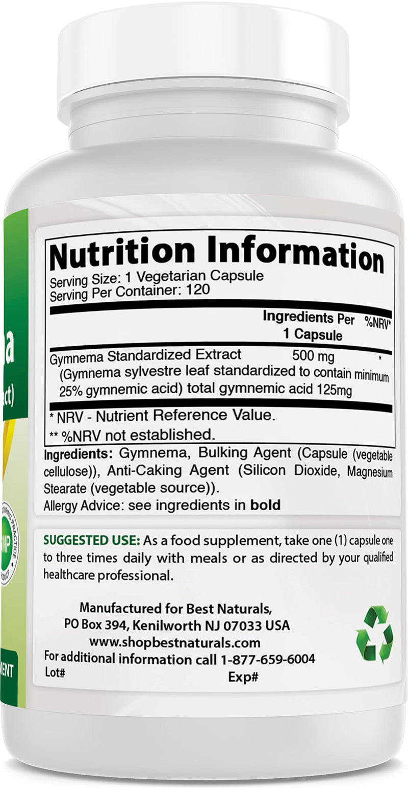 Best Naturals Gymnema Sylvestre leaf 500 mg 120 Capsules