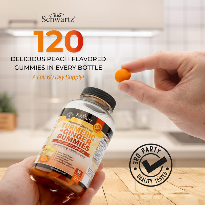 [Australia] - Turmeric Curcumin with Ginger Gummies - Natural Extra Strength Joint Support Supplement, Delicious Peach Flavor Ultra High Absorption Turmeric Supplement Non-GMO, Gluten Free 120 Count Turmeric Ginger Gummies 120 Count (Pack of 1) 