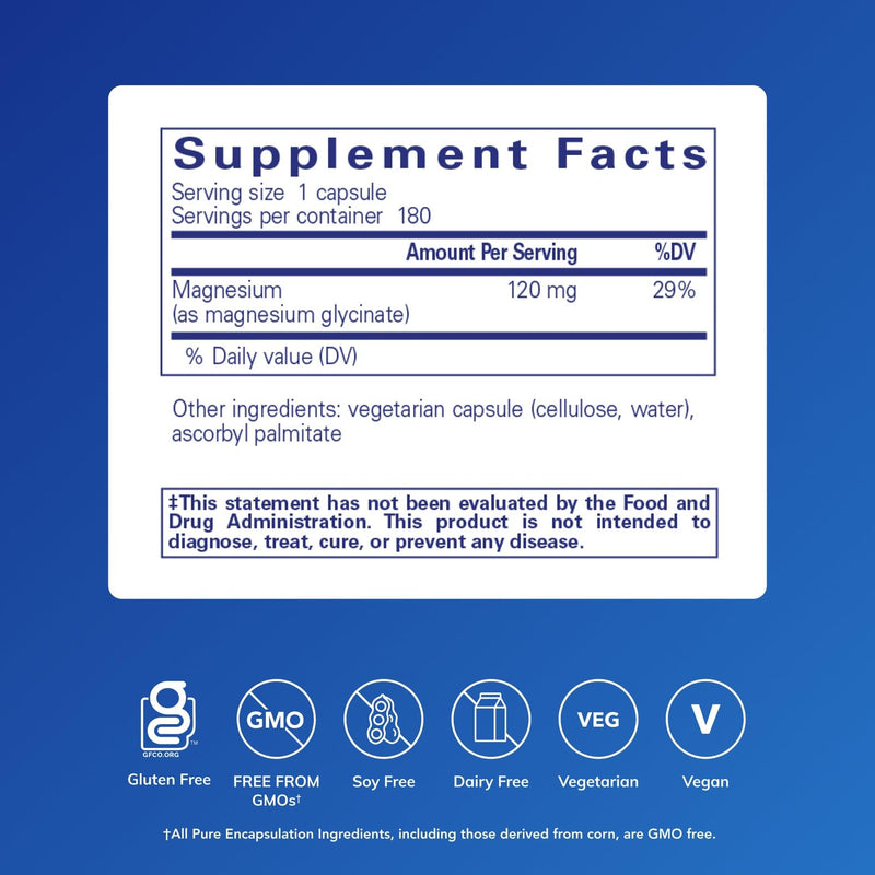 Pure Encapsulations Magnesium (Glycinate) - Supplement to Support Stress Relief, Sleep, Heart Health, Nerves, Muscles, and Metabolism* - with Magnesium Glycinate - 180 Capsules | Supplement to Support Stress Relief, Sleep, Heart Health, Nerves, Muscles...