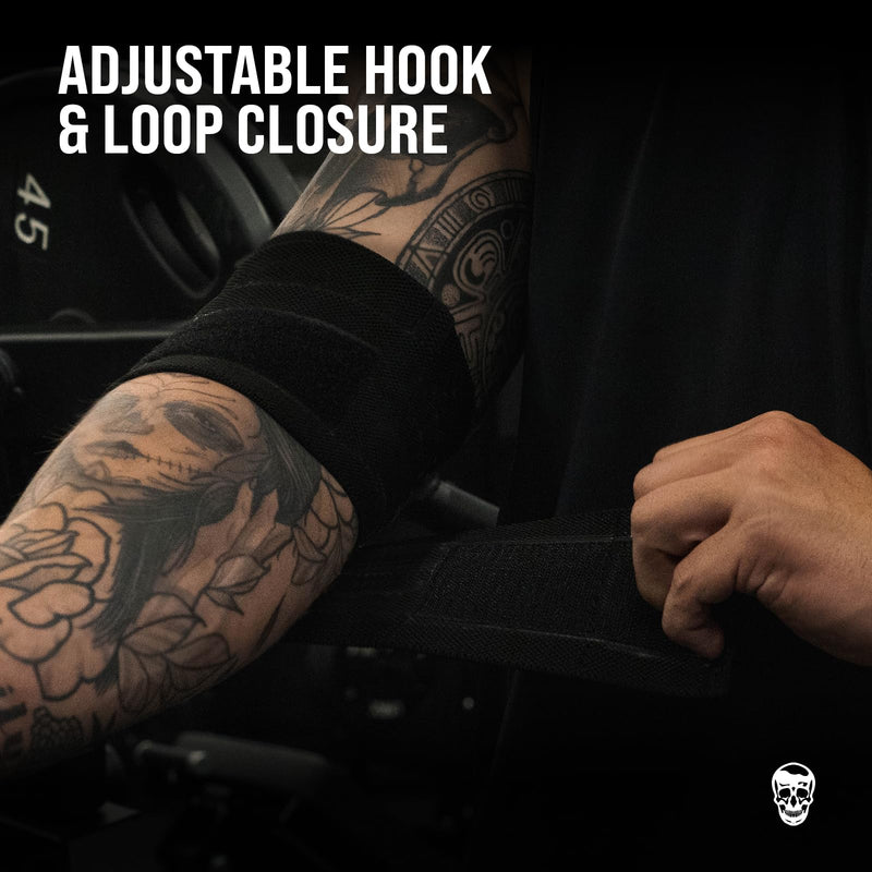 [Australia] - Gymreapers Weightlifting Elbow Wraps (1 Pair) - Flexible 40'' Elbow Compression Strap & Joint Support Brace - For Bench Press, Powerlifting, and Pressing (Black) Black 