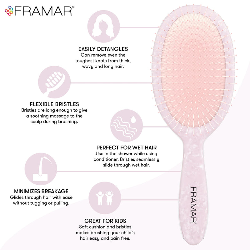 FRAMAR Iridescent Wet Hair Brush Detangler – Detangle Brush For Curly Hair, Hair Detangler Brush For Kids, Holographic Girls Hair Brush, Pink Hairbrush For Women – Removes Knots Without Pulling