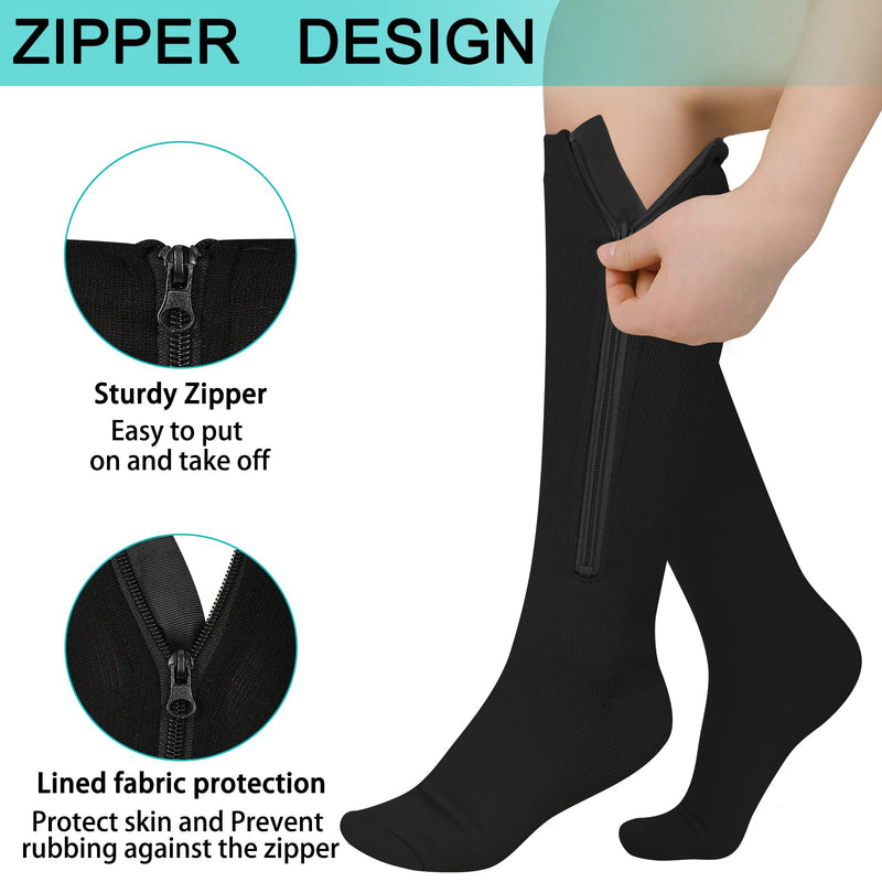 2 Pairs Zipper Compression Socks, 15-20 mmHg Closed Toe Compression Stocking with Zipper for Women and Men Multicolor Small-Medium