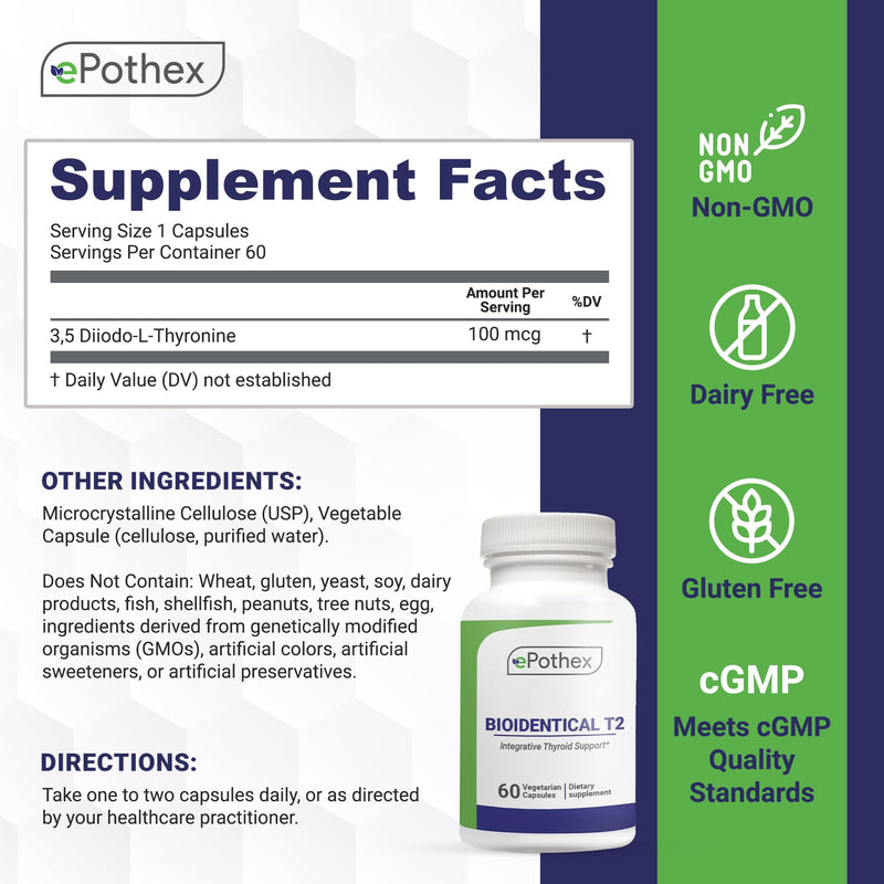 [Australia] - Bioidentical T2 - Integrative Thyroid Support - Promotes Metabolism & Energy - Non-GMO, Clean Formula - 60 Capsules (2 mo Supply) 