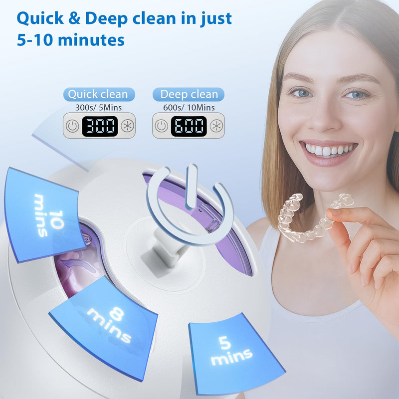 [Australia] - Ultrasonic Retainer Cleaner Machine, 42kHz Professional for Dentures, Aligners, Mouth Guards, Jewelry - IPX7 Waterproof Durable Removable Base and Top Cover, 3 Timer Settings, Quiet White 
