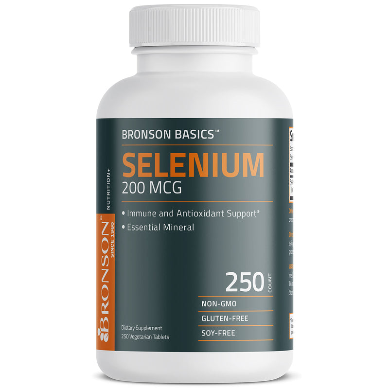 [Australia] - Bronson Selenium 200 mcg Immune & Antioxidant Support Essential Mineral, 250 Vegetarian Tablets 250 Count (Pack of 1) 
